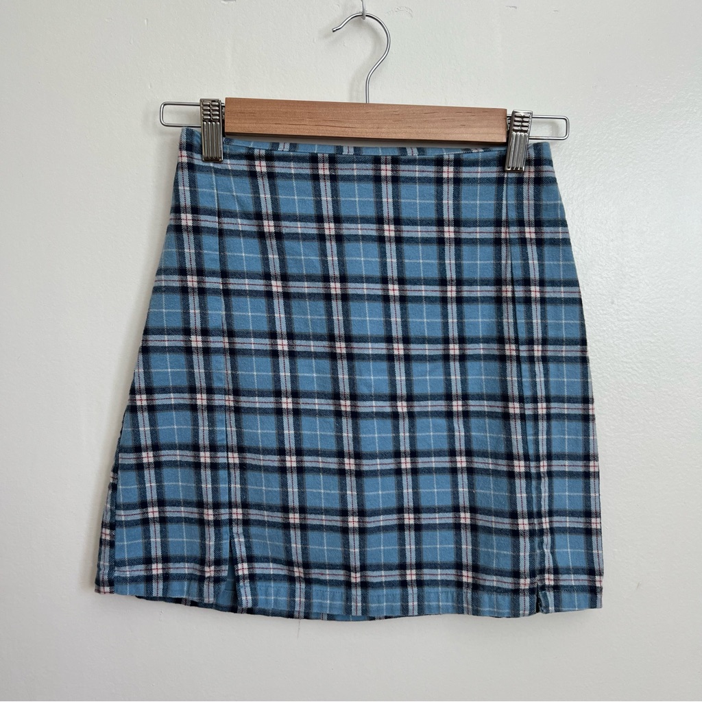 Brandy Melville John Galt Plaid 100% Cotton Mini Skirt Size 24